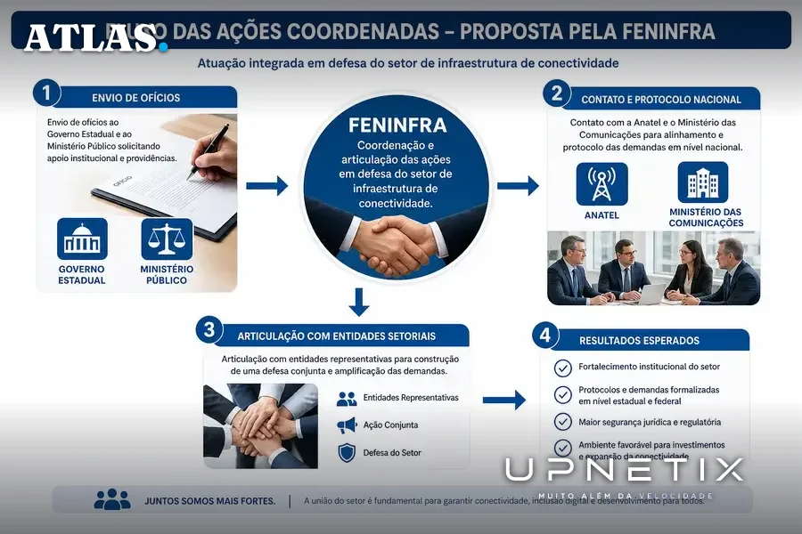 Diagrama das frentes de mobilização da FENINFRA contra ataques a provedores regionais.