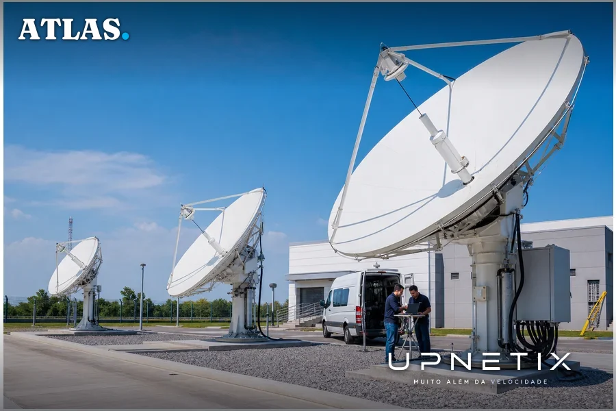 Estação terrestre da Globalstar com antenas parabólicas de seis metros.