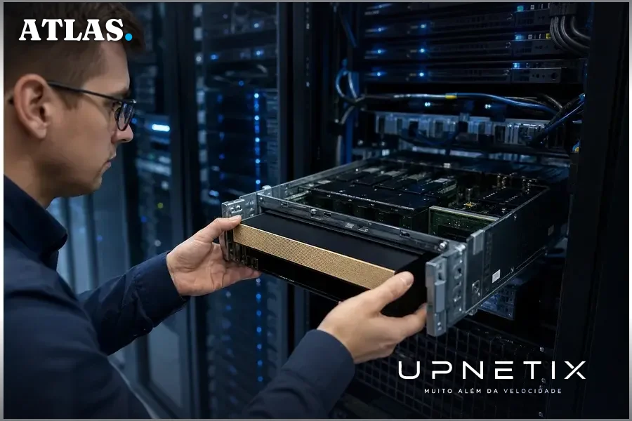 Close-up de servidor com GPU NVIDIA RTX PRO 6000 Blackwell Server Edition em data center moderno