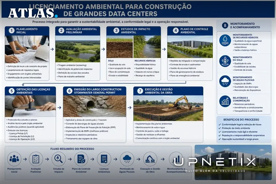 Diagrama didático do processo de licenciamento ambiental para data centers no Mississippi