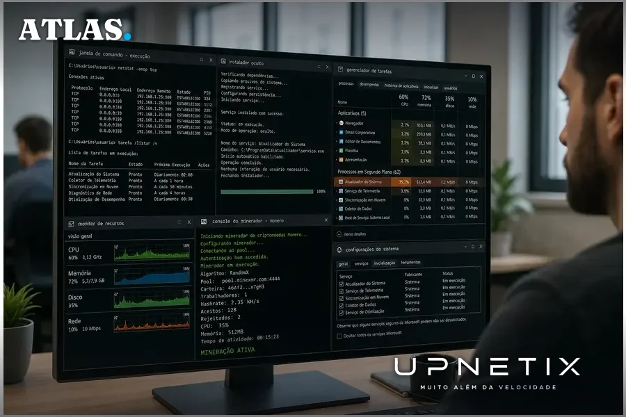 Código malicioso camuflado executando minerador de Monero em computador corporativo