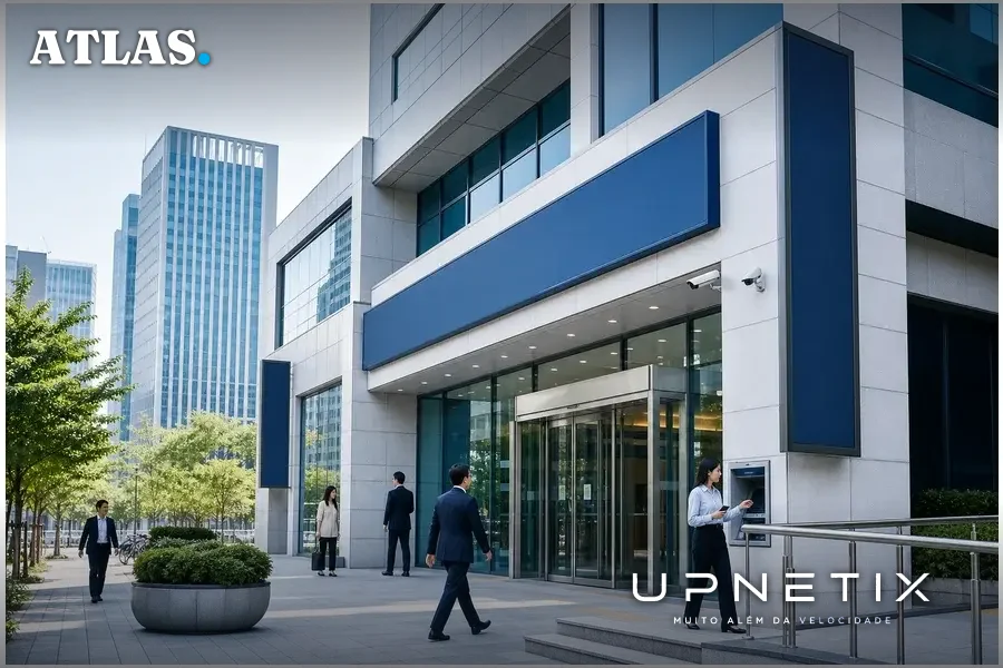 Fachada de banco em Seul, Coreia do Sul, ambiente corporativo moderno
