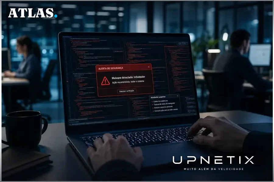 Laptop infectado por malware infostealer em ambiente corporativo