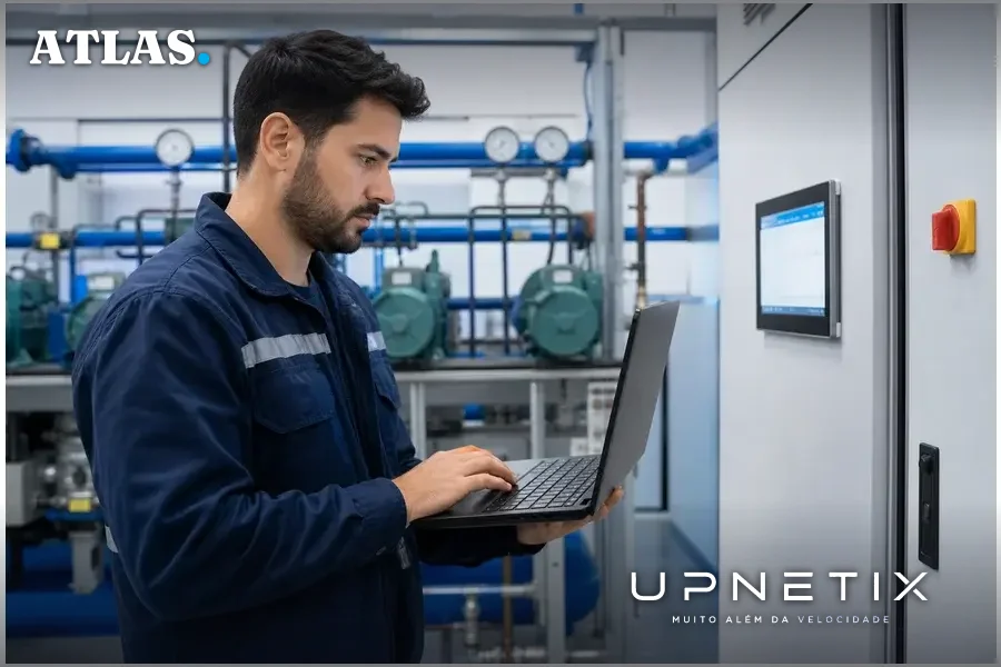 Especialista brasileiro em cibersegurança avaliando sistemas de controle de refrigeração industriais.