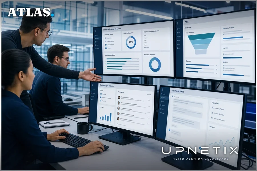 Equipe da Anthropic usando sistemas integrados de IA para vendas e atendimento, escritório moderno e colaborativo, estilo realista.