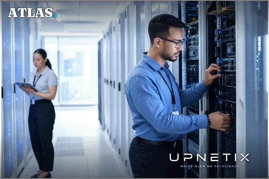 Técnicos brasileiros avaliando infraestrutura de TI em data center para suportar IA