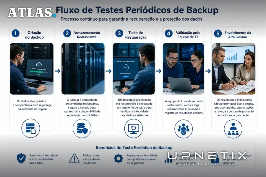 Diagrama ilustrativo do processo de testes periódicos de backup e envolvimento da gestão