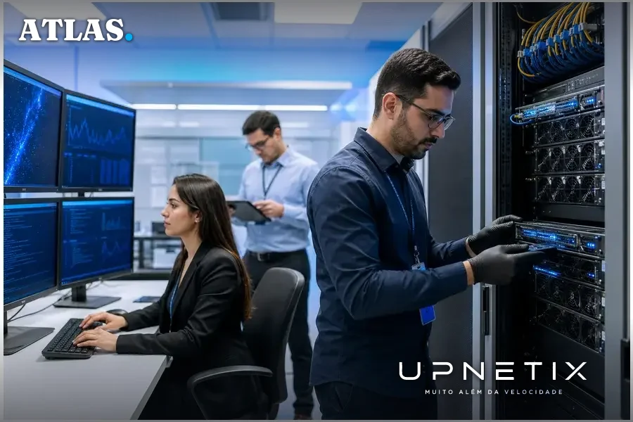 Técnicos brasileiros trabalhando em supercomputadores e aceleradores de IA em laboratório moderno