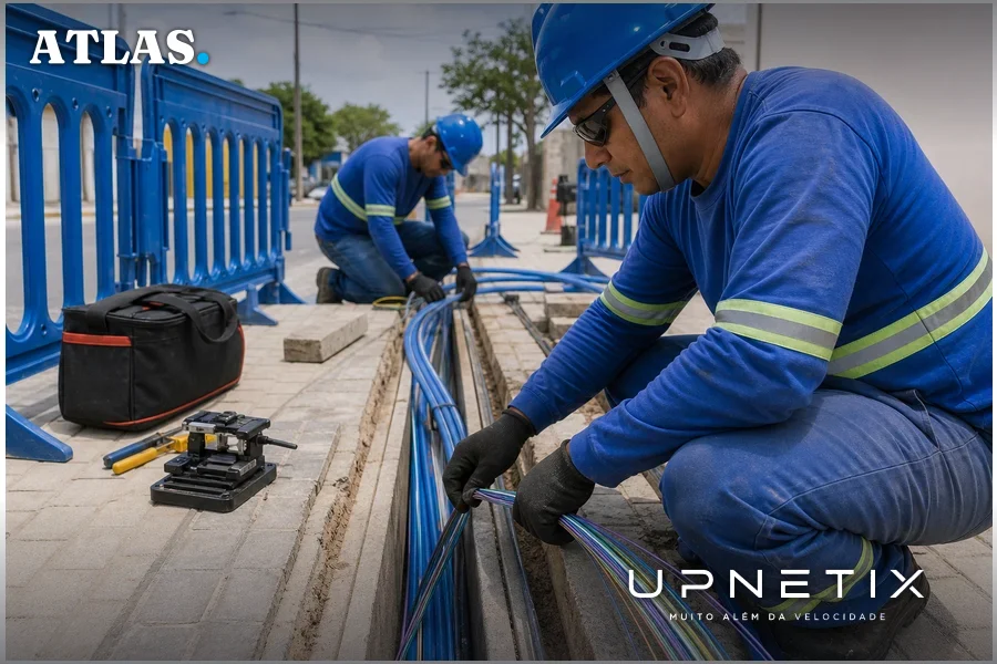 Instalação dos cabos de fibra óptica do Cinturão Digital do Ceará em área urbana