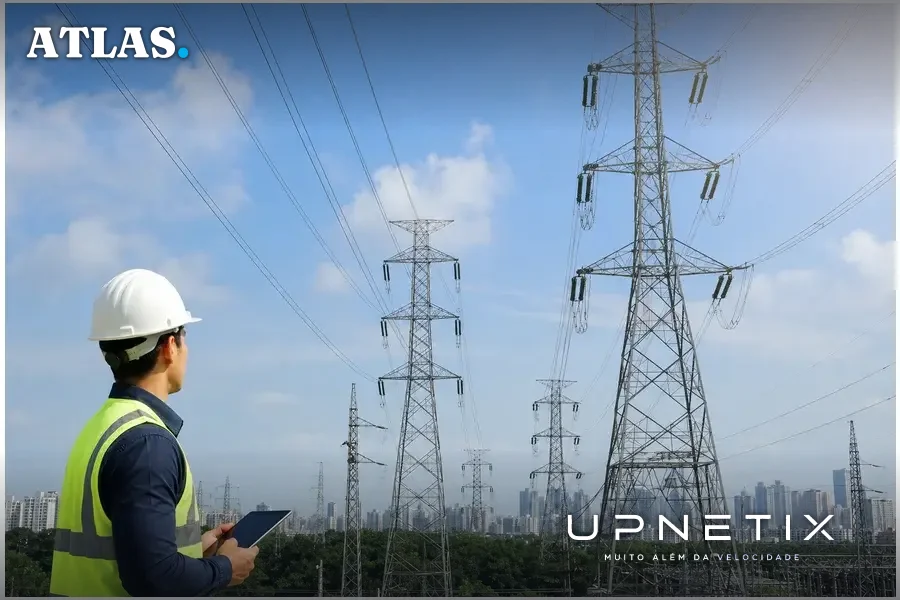 Torres de alta tensão da rede básica de transmissão de energia elétrica