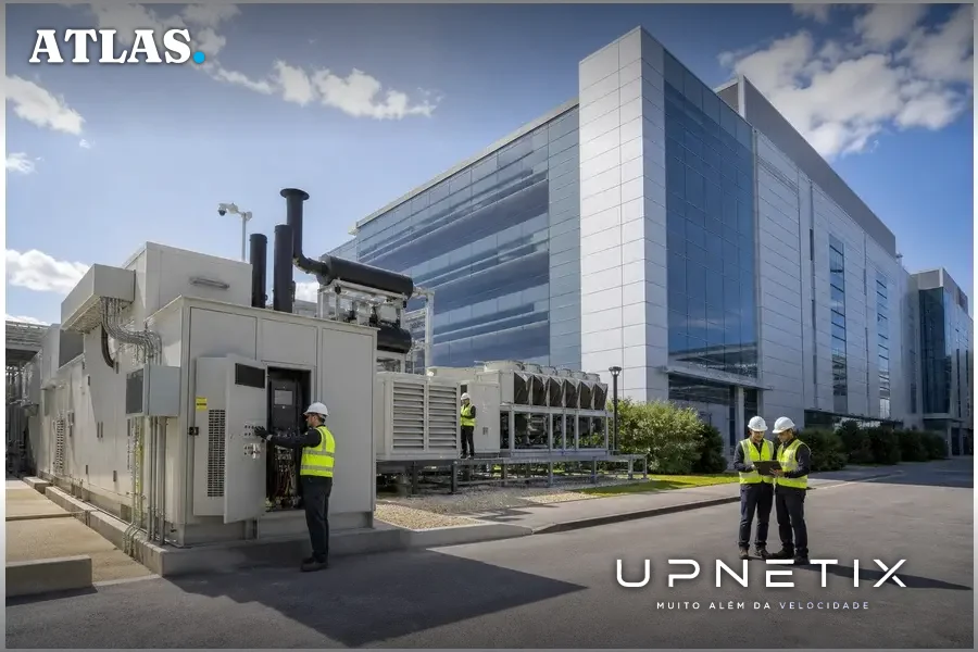 Data center moderno da Oracle com equipe técnica em operação