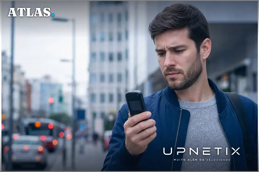 Celular conectado à rede 2G vulnerável a golpes via ERB falsa, em ambiente urbano brasileiro.