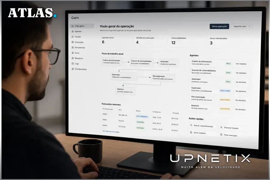 Interface da plataforma Cairn coordenando múltiplos agentes de IA em ataque cibernético