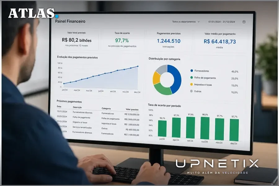 Painel digital com dados financeiros sobre duplicatas escriturais e inteligência artificial
