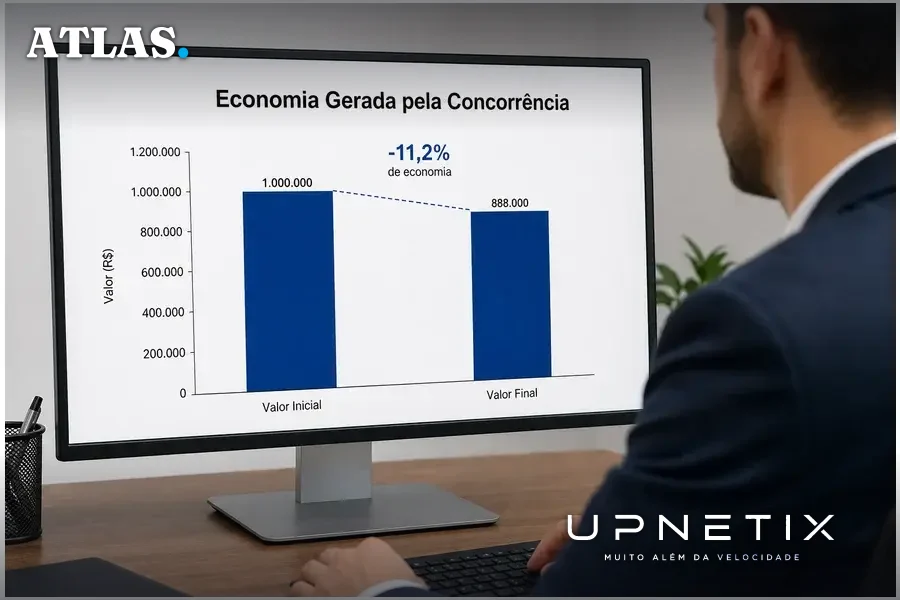 Gráfico realista mostrando economia de 11,2% na licitação do projeto de conectividade para UBS