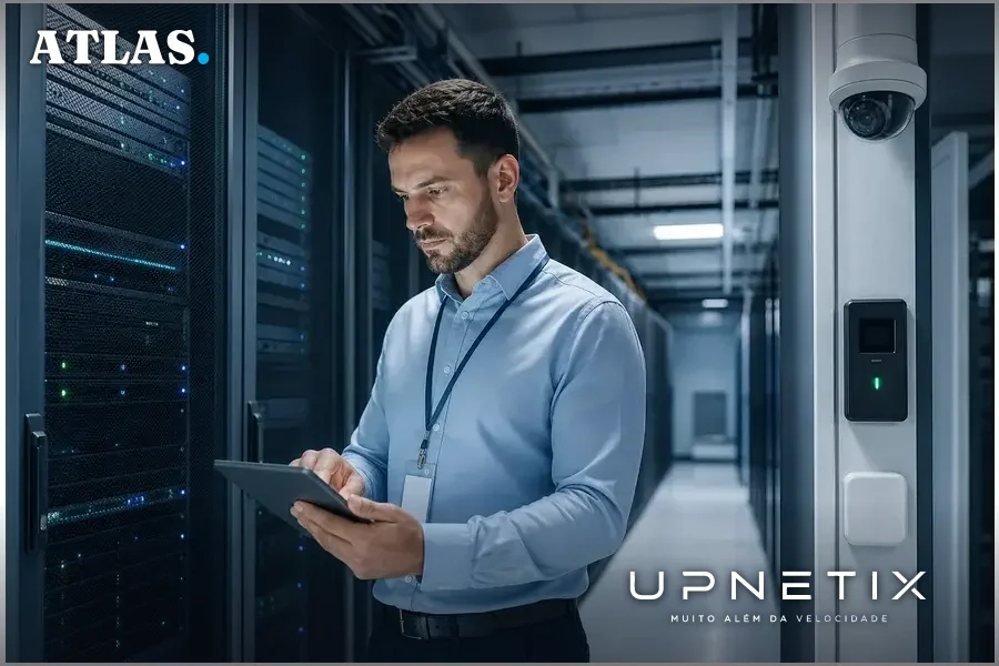 Data center com servidores e sensores representando detecção de agentes desconhecidos pelo Microsoft Entra Agent ID