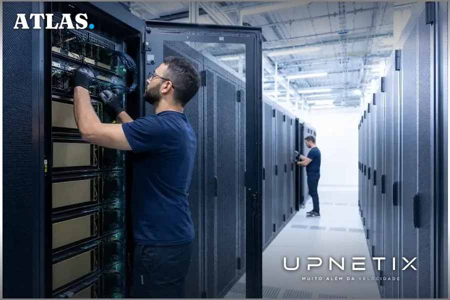Data center da AWS com servidores e GPUs Nvidia instaladas.