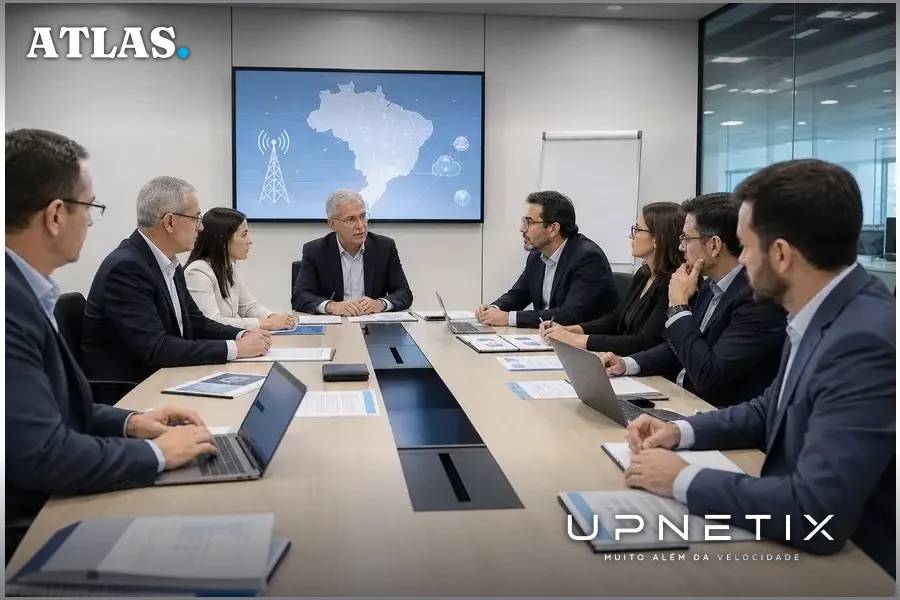Reunião entre executivos da Anatel e Oi discutindo plano emergencial
