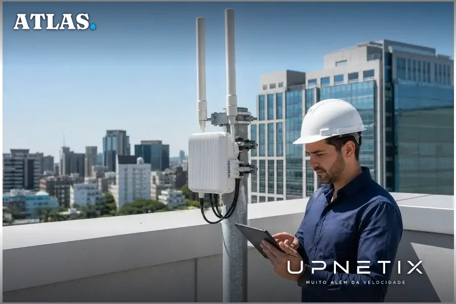 UniFi 5G Max Outdoor instalado em telhado corporativo