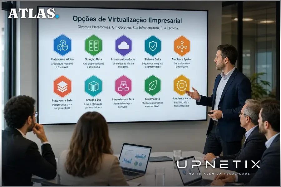 Painel digital mostrando diversos fornecedores alternativos de virtualização