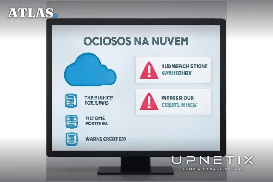 Tela conceitual mostrando recursos ociosos e provisionamento excessivo em ambientes de nuvem.