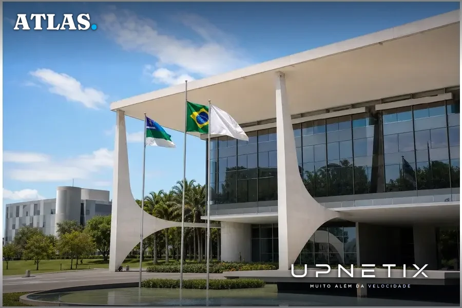 Fachada de prédio governamental brasileiro representando a sede da Abin.
