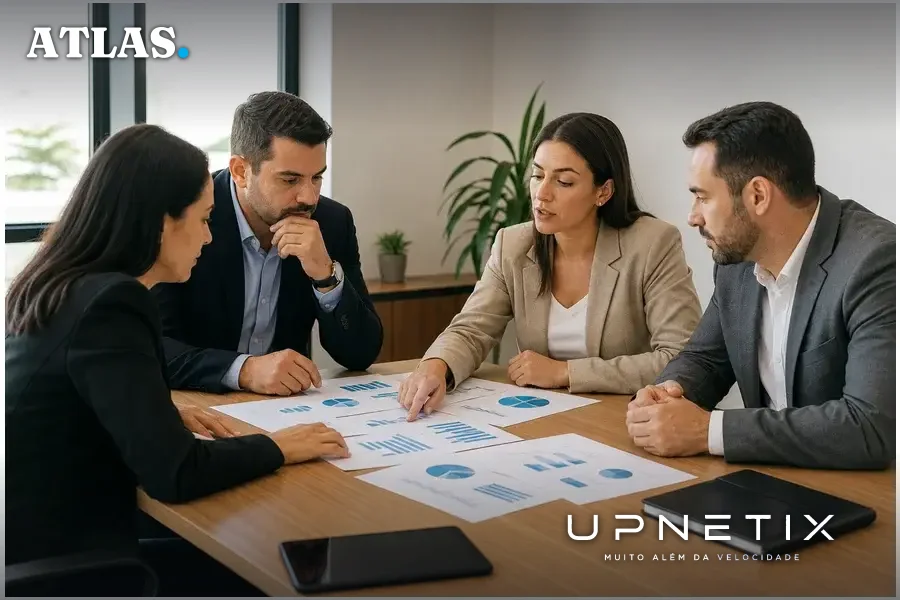 Reunião de empresários de PMEs brasileiras discutindo estratégias diante do medo de ataques cibernéticos