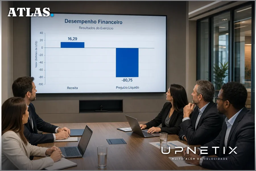 Executivos analisando gráficos financeiros do IPO da Anthropic em sala de reunião corporativa moderna