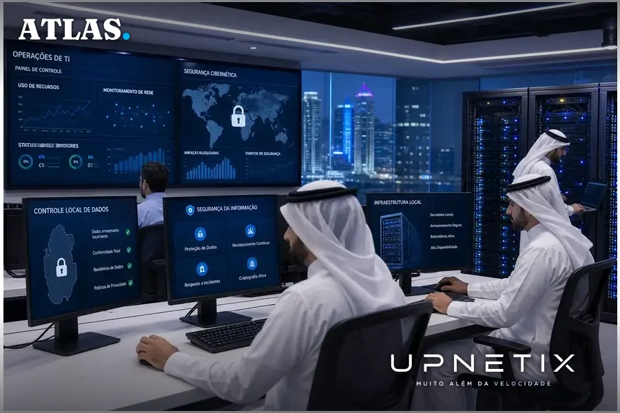 Equipe de TI no Catar monitorando operação da nuvem privada soberana Meeza-Azure Local.
