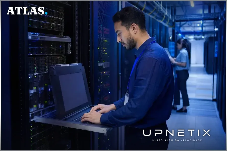 Data center moderno com servidores e equipamentos de hardware tecnológico