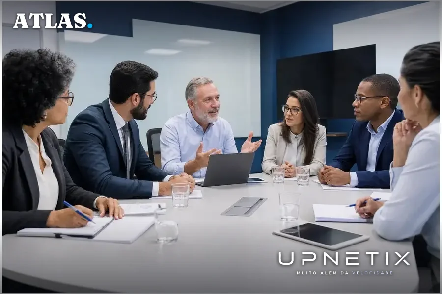 Reunião de gestores públicos discutindo decreto para uso ético de IA e proteção de dados.