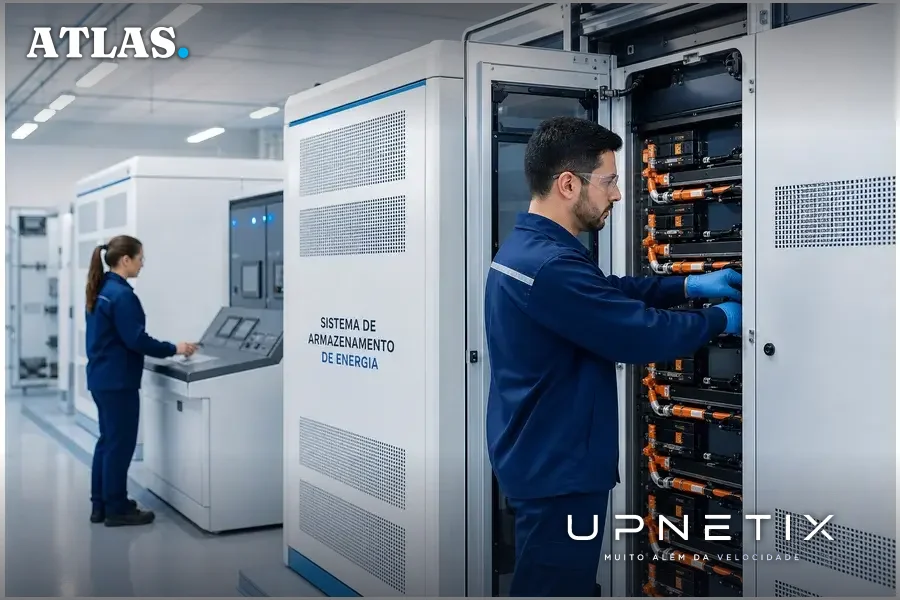 Sistema industrial de baterias para armazenamento de energia em operação