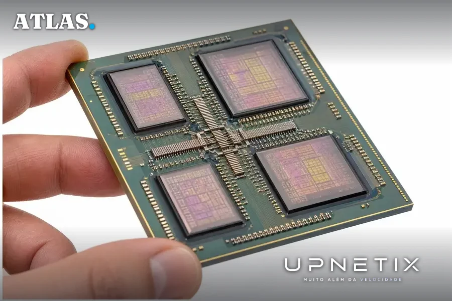 Processador CPU com arquitetura baseada em múltiplos chiplets conectados entre si.