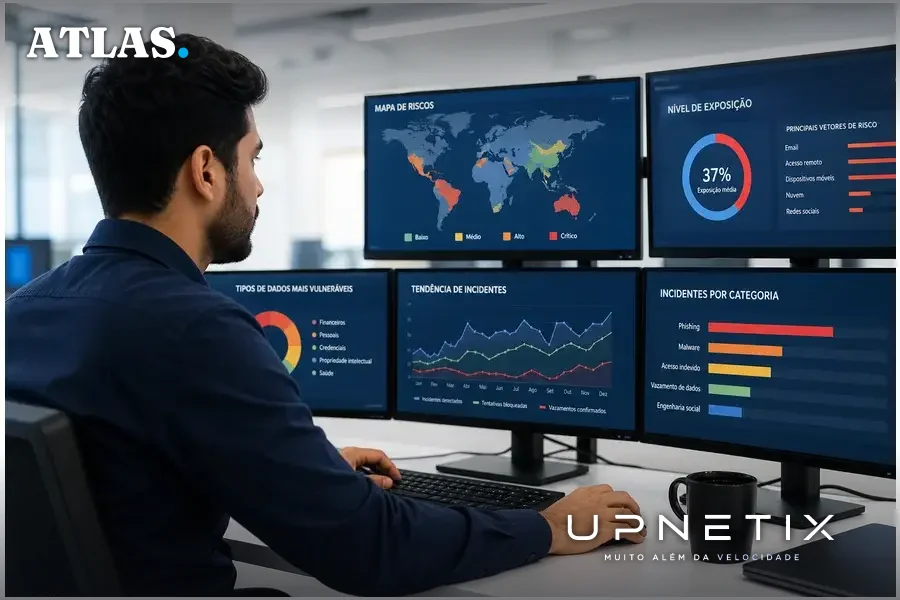 Especialista em segurança da informação monitorando riscos de vazamento de dados em IA no Brasil